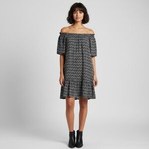 Boho Black & White Floral Tunic Shift Dress | Size M | Casual Bohemian